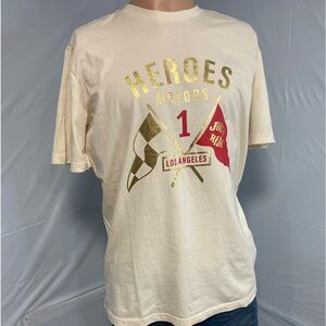 Heroes Moteurs Encre Blanc Ivoire Imprimé Or Ride Petit T-Shirt Hommes Neuf